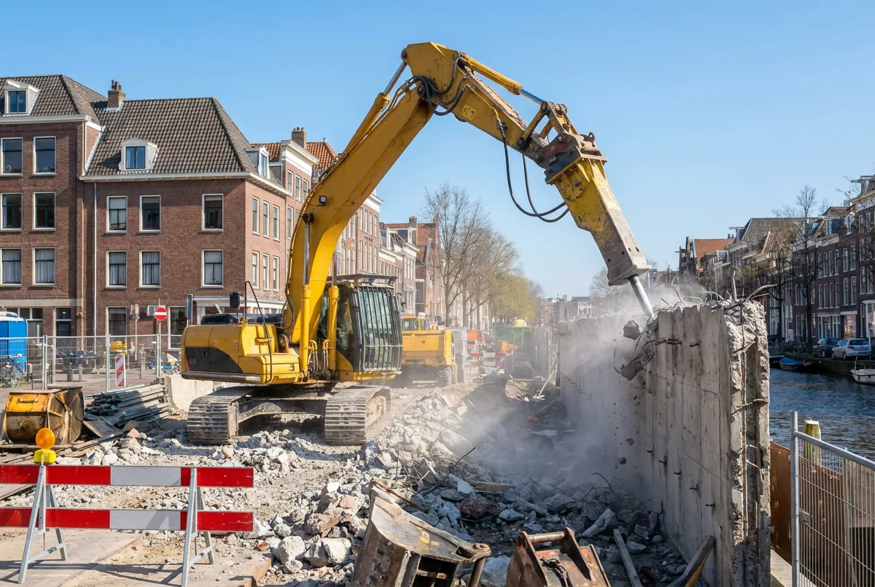 Graafmachine bij sloopwerkzaamheden